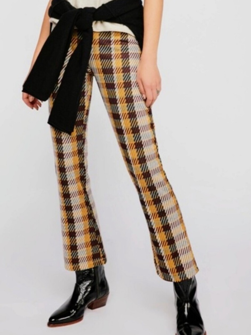 Free People Clean Cropped Flare Pants Plaid Size 4